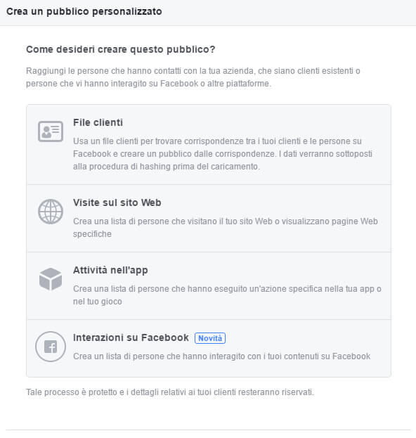 pubblico personalizzato facebook